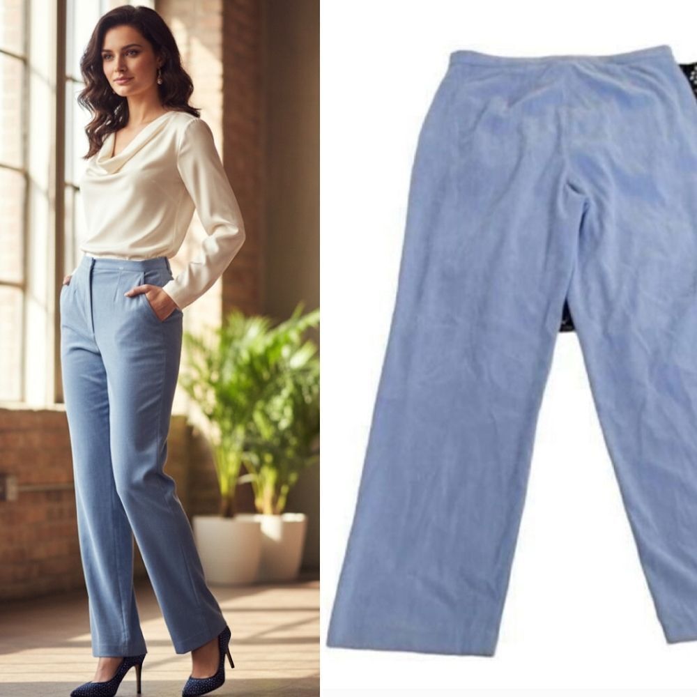 VTG Baby Blue Velvet High Rise Dress Pants NWOT Size 14 *Fits‎ like Medium